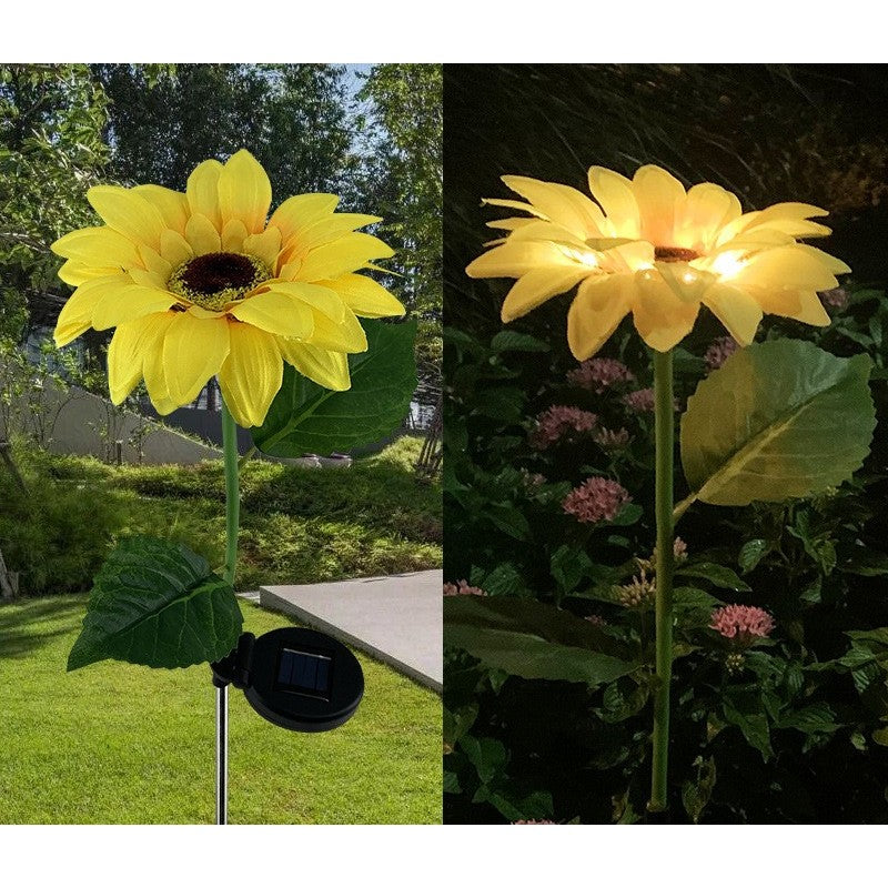 Lampa Solara LED pentru Gradina, Model Floarea Soarelui cu 10 Micro-LED-uri, Senzor de Lumina si Tarus, Plastic Rezistent IP65, Inaltime 70 cm, Galben/Verde