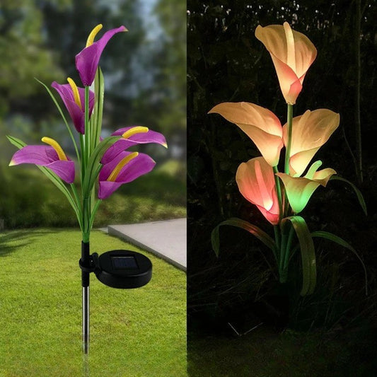 Lumina Solara Gradina Tip Crin, 5 Flori LED Multicolore, Inaltime 75 cm, Senzor Noapte, Impermeabila IP65, Acumulator Inclus