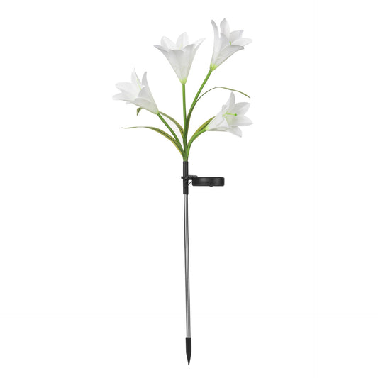 Lampa Solara LED Tip Crin cu 4 Flori, Inaltime 80 cm, Senzor Lumina, RGB Colorat, Protectie IP65, Material Textil si ABS, Albastru/Alb/Rosu/Galben/Violet
