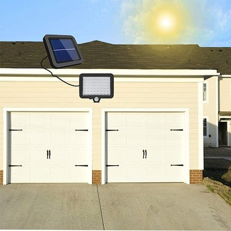 Lampa Solara cu Senzor de Miscare, Proiector 56 LED, Iluminat Exterior Rezistent la Apa IP65, Montaj Perete, ABS, Negru