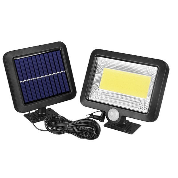 Lampa Solara Cu Senzor De Miscare Si Panou Separat, 100 LED, Rezistenta La Apa IP65, Montaj Pe Perete, Cablu 5m, Material ABS, Negru