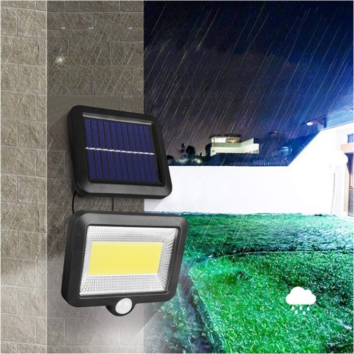 Lampa Solara Cu Senzor De Miscare Si Panou Separat, 100 LED, Rezistenta La Apa IP65, Montaj Pe Perete, Cablu 5m, Material ABS, Negru
