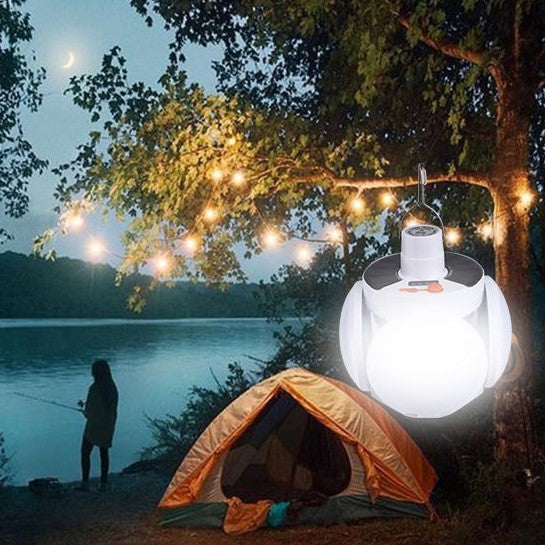 Lampa Solara LED Pliabila, Lanterna Camping Portabila cu Agatatoare, 5 Moduri Iluminare, Incarcare Solara si USB, IP65, 20W, 25 LED-uri, Culoare Alb Nutural