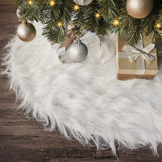 White Haipai Covor pentru Bradul de Craciun, Blana Artificiala Premium, Grosime 7 cm, Diametru 120 cm, Alb