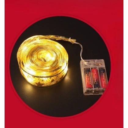 Panglică LED de Crăciun, Decorativă, Modelabilă, Fir Cupru, Alimentare Baterii, 10 LED-uri, Lumină Alb Cald, Aurie, 1 m
