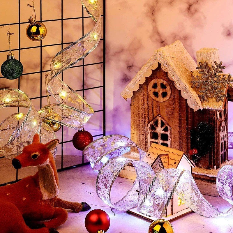 Panglică LED De Crăciun, Decorativă Și Modelabilă Cu Fir De Cupru, Alimentare Baterii, 5 m, 50 LED-uri, Aurie, Lumină Alb Rece