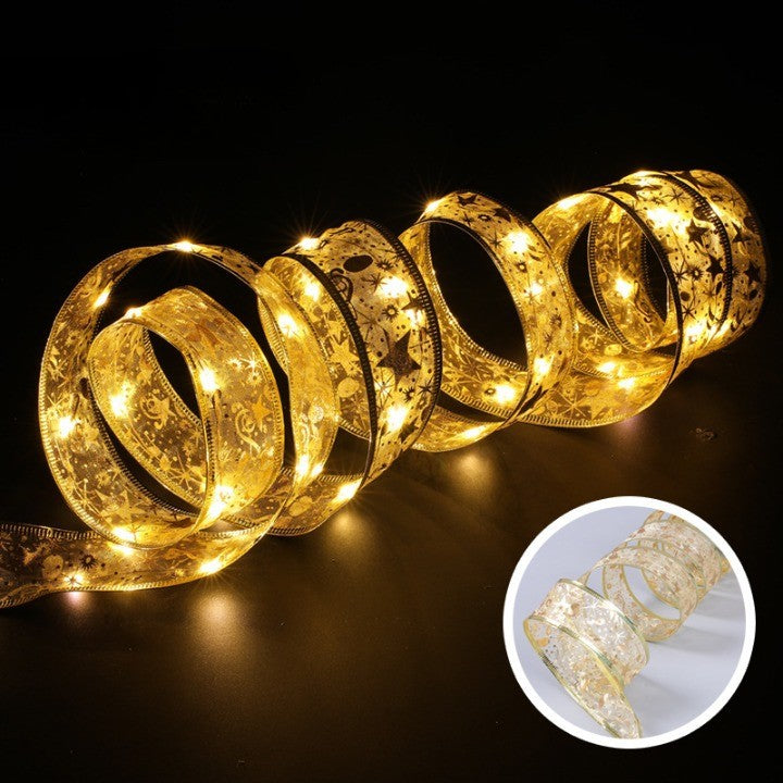 Panglică LED de Crăciun cu Sârmă de Cupru, Bandă Luminoasă Modelabilă pentru Decor Brad, Alimentare 3 Baterii AA, 200 LED-uri, 20 m, Aurie, Lumină Alb Cald
