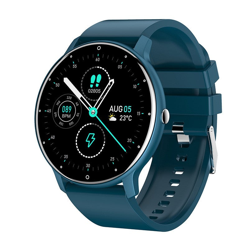 Smartwatch Fippy ZL02D, Bratara Fitness cu Monitorizare Ritm Cardiac si Oxigen, Ecran Touch 1.28 Inch, Bluetooth 5.0, Rezistenta Apa IP67, Carcasa Aluminiu si Curea Silicon, Albastru Inchis
