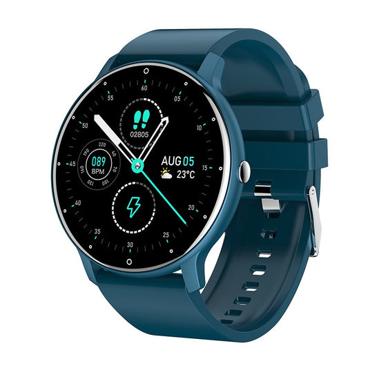 Smartwatch Fippy ZL02D, Bratara Fitness cu Monitorizare Ritm Cardiac si Oxigen, Ecran Touch 1.28 Inch, Bluetooth 5.0, Rezistenta Apa IP67, Carcasa Aluminiu si Curea Silicon, Albastru Inchis