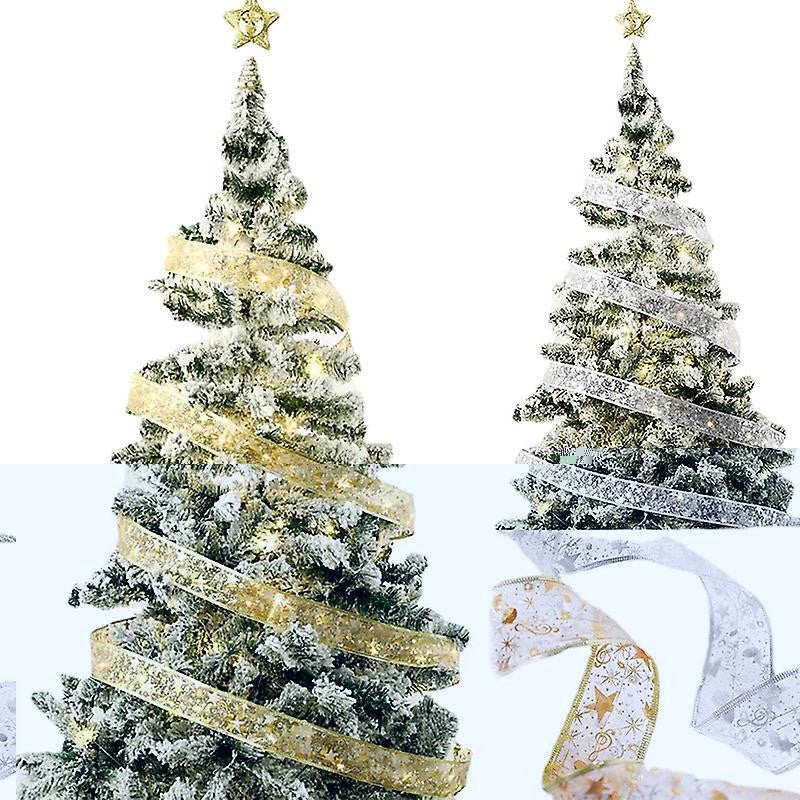 Panglică LED de Crăciun cu Sârmă de Cupru Modelabilă, Instalație pentru Funde Decor de Brad, Alimentare 3 Baterii AA, 10 LED-uri, Lungime 1 m, Culoare Aurie, Lumină Alb Rece