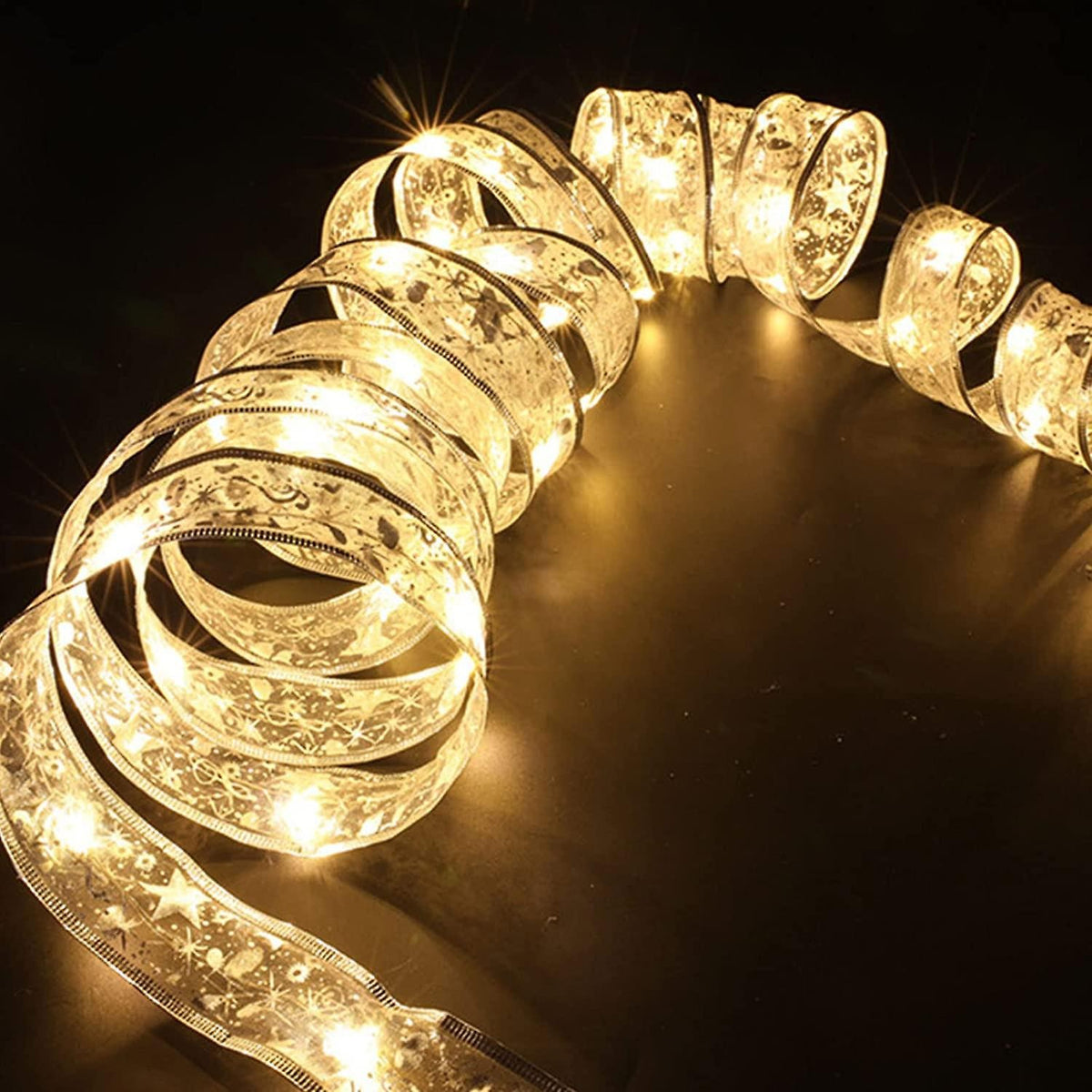 Panglică LED de Crăciun, Decorativă și Modelabilă cu Sârmă de Cupru, Alimentare Baterii, 50 LED-uri, 5 m, Aurie, Lumină Alb Cald