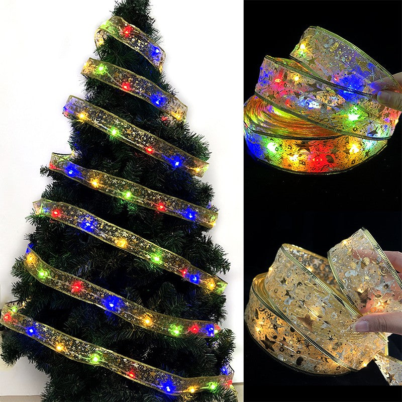 Panglică LED de Crăciun Aurie, Instalație Flexibilă cu Sârmă de Cupru, 200 LED-uri, Alimentare 3 Baterii AA, Lungime 20 m, Multicolor