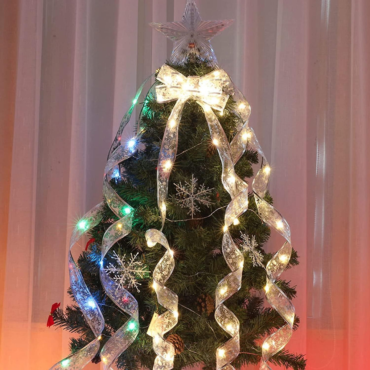 Panglică LED Decorativă de Crăciun, Bandă Modelabilă cu Fir de Cupru, Alimentare Baterii, Aurie, 50 LED-uri, Lumină Multicoloră, 5 m