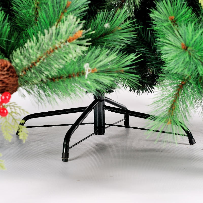 Brad Artificial de Craciun Bogat cu Conuri de Pin Rosii, Pom de Iarna pentru Interior si Exterior, Aspect Natural, Suport Metalic Inclus, Inaltime 120 cm, Verde