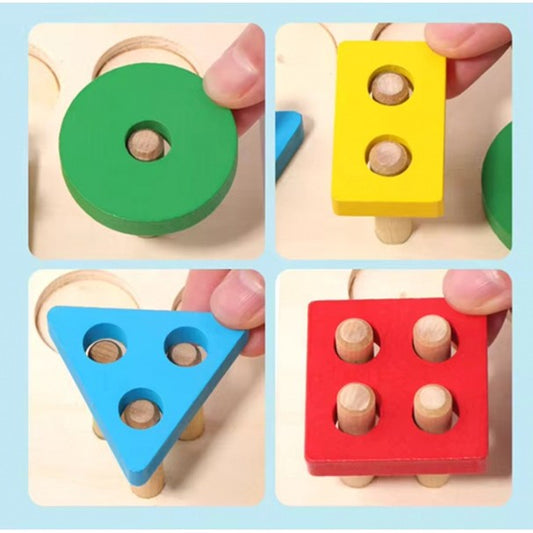Jucarie Montessori de Sortat si Pescuit Magnetic 3-in-1, Joc Educativ cu Forme Geometrice, Pestisori si Albinute, Lemn Natural, 22.5 x 13 x 5.3 cm, Multicolor, +3 Ani