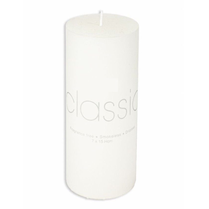 Lumanare Decorativa Cilindrica, Fara Fum si Parfum, Ardere Curata 72h, Parafina Calitate Superioara, 500 g, 7 x 15 cm, Ivory Alb