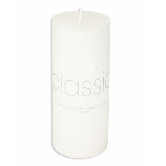 Lumanare Decorativa Cilindrica, Fara Fum si Parfum, Ardere Curata 72h, Parafina Calitate Superioara, 500 g, 7 x 15 cm, Ivory Alb