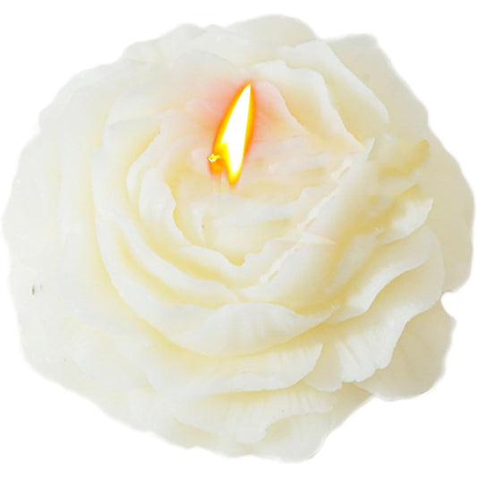 Lumânare Parfumată Decorativă, Model Trandafir, Aromă Tuberoză, Ceară Mixtă, Timp Ardere 10 Ore, 7.5 x 3.5 cm, 70 g, Alb