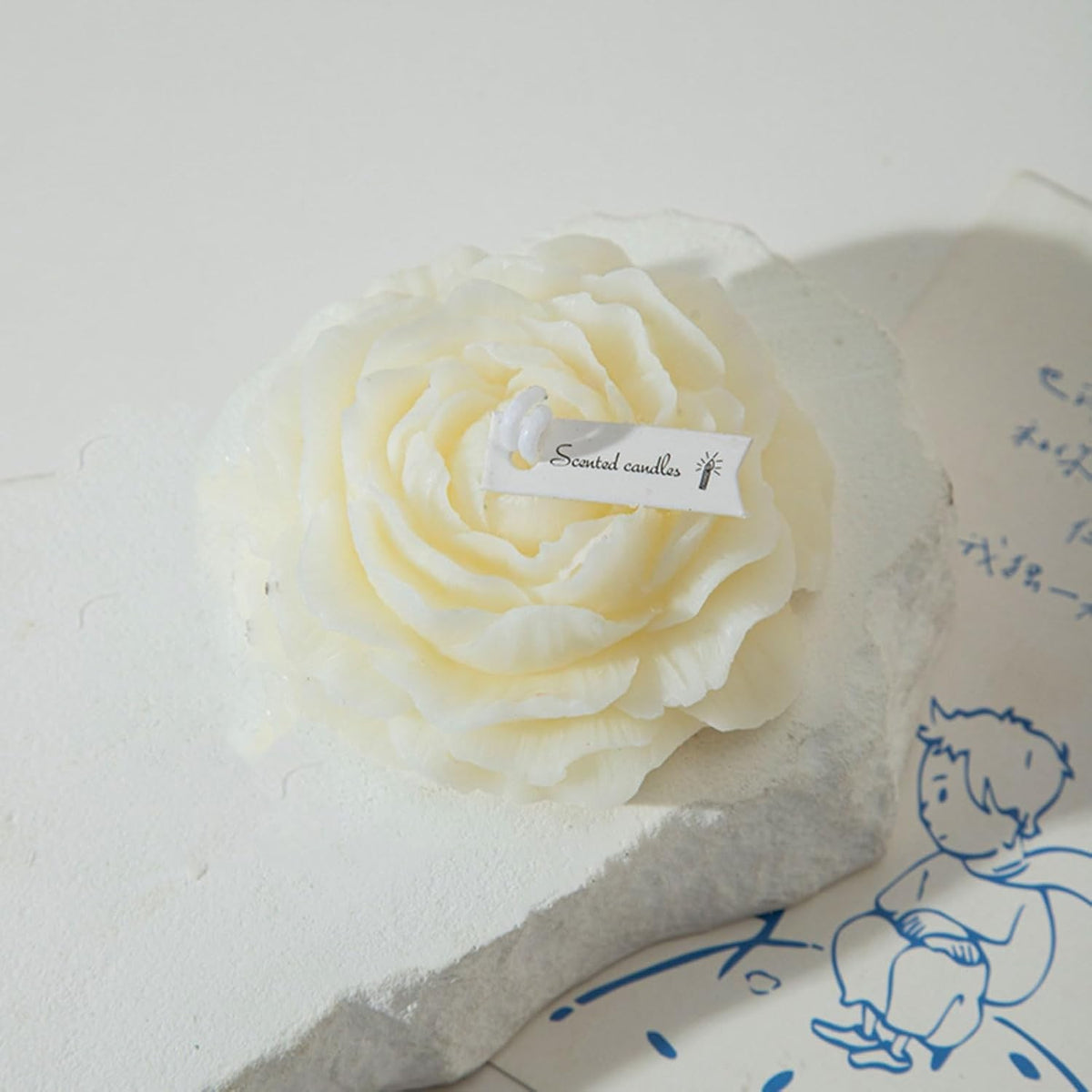Lumânare Parfumată Decorativă, Model Trandafir, Aromă Tuberoză, Ceară Mixtă, Timp Ardere 10 Ore, 7.5 x 3.5 cm, 70 g, Alb