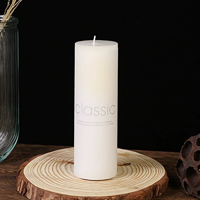 Lumânare Decorativă Cilindrică, Fără Fum și Fără Parfum, Ardere Curată 36h, Parafină, 5 x 15 cm, 260 g, Ivory Alb