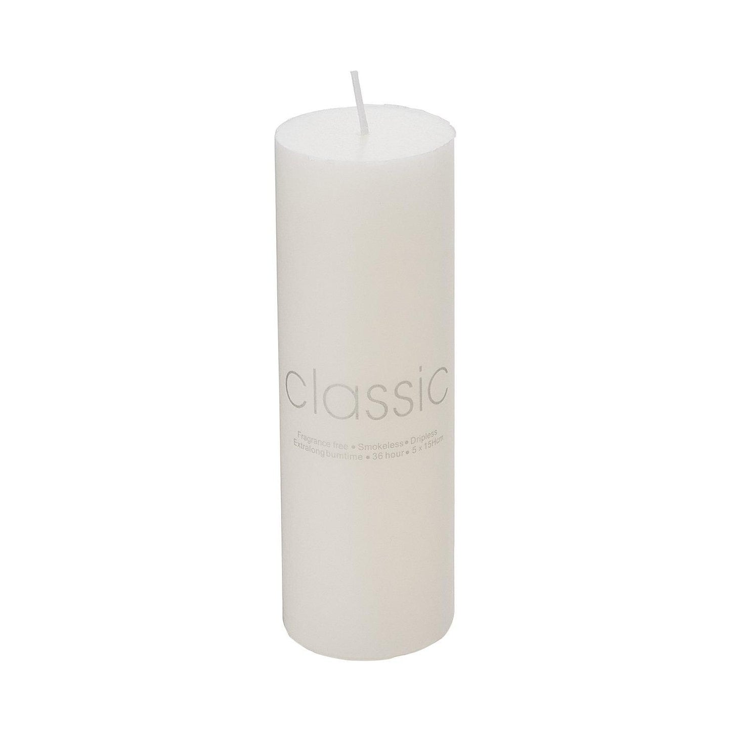 Lumânare Decorativă Cilindrică, Fără Fum și Fără Parfum, Ardere Curată 36h, Parafină, 5 x 15 cm, 260 g, Ivory Alb