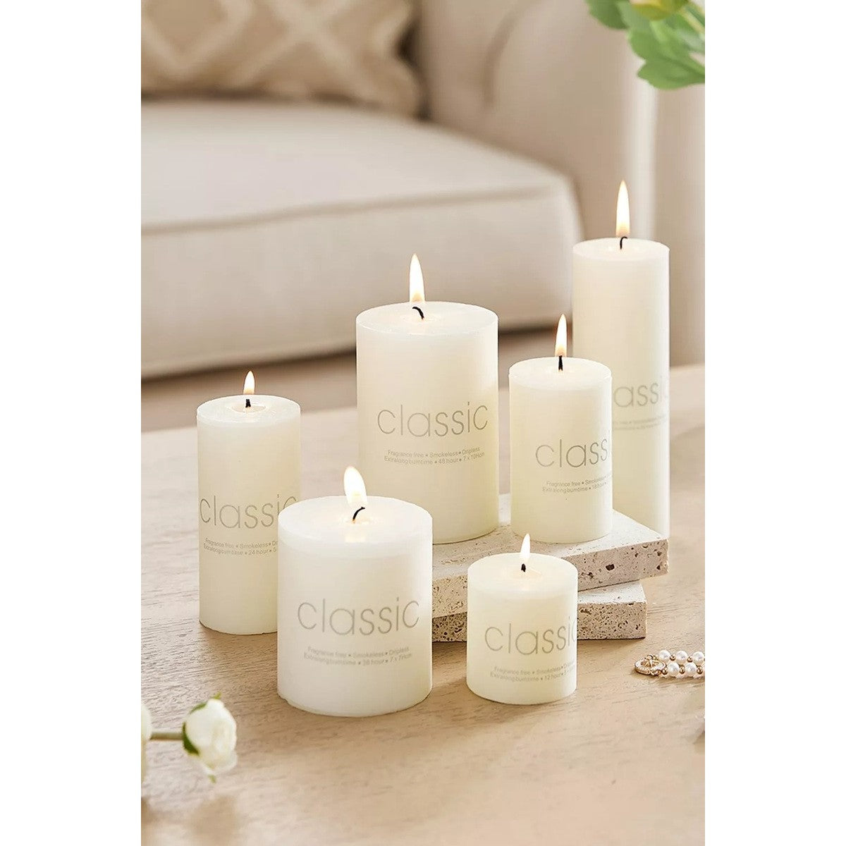 Lumanare Decorativa Cilindrica, Fara Fum si Parfum, Ardere Curata 48h, Parafina, 7 x 10 cm, 300 g, Ivory Alb