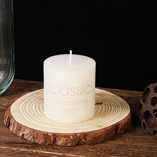 Lumanare Decorativa Cilindrica, Fara Fum si Parfum, Ardere Curata 36 Ore, Parafina, 7 x 7 cm, 260 g, Ivory Alb