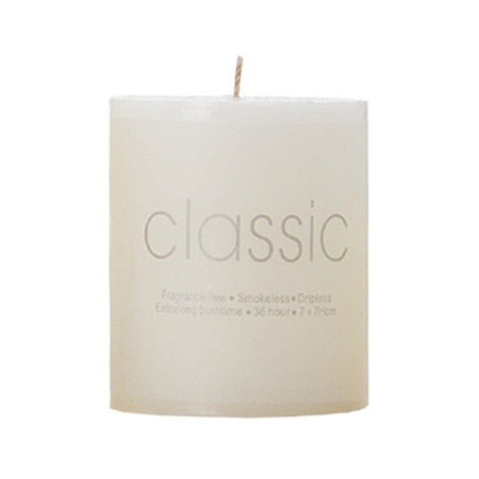 Lumanare Decorativa Cilindrica, Fara Fum si Parfum, Ardere Curata 36 Ore, Parafina, 7 x 7 cm, 260 g, Ivory Alb