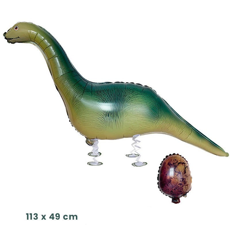 Balon din Folie Metalizata, Figurina Dinozaur cu Ou, Umflare Aer sau Heliu, Verde Inchis, 113x49 cm, 1 Bucata