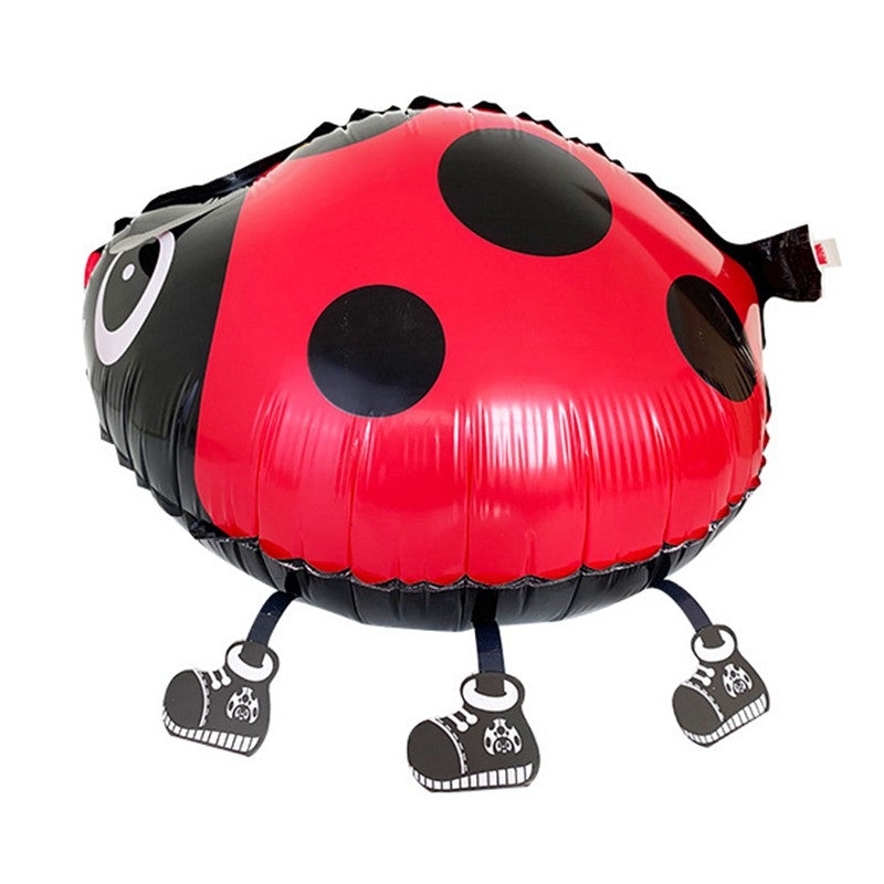 Balon din Folie Metalizata, Figurina Animata Model Buburuza, Umflare Aer sau Heliu, include Pai, Rosu-Negru, 46x31 cm