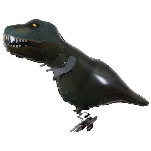 Balon din Folie Metalizata, Figurina Dinozaur T-Rex, Reutilizabil, Umflare Aer sau Heliu, Ambalaj Individual cu Pai, 97x48 cm, Negru