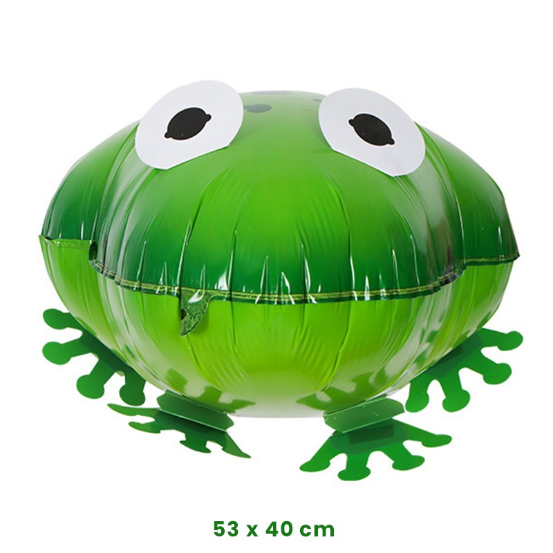 Balon din Folie Metalizata, Figurina Animata Model Broasca, Umflare Aer sau Heliu, include Pai, Verde, 53x40 cm