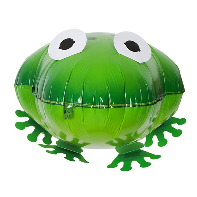 Balon din Folie Metalizata, Figurina Animata Model Broasca, Umflare Aer sau Heliu, include Pai, Verde, 53x40 cm