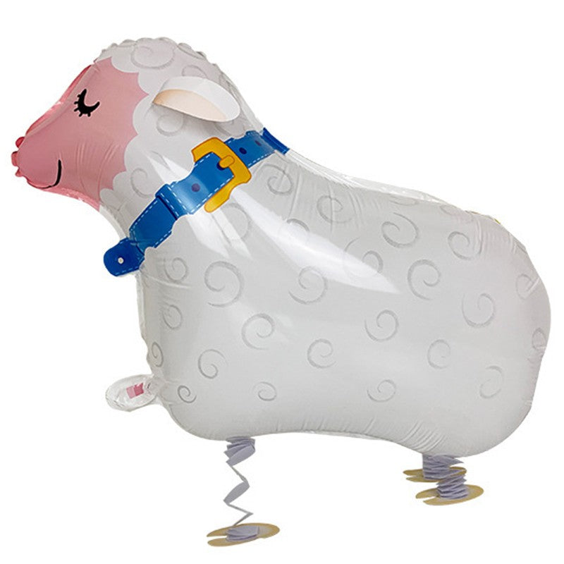 Balon din Folie Metalizata, Model Oaie, Figurina Animata pentru Petreceri, Umflare cu Aer sau Heliu, include Pai, 66x46 cm, Alb