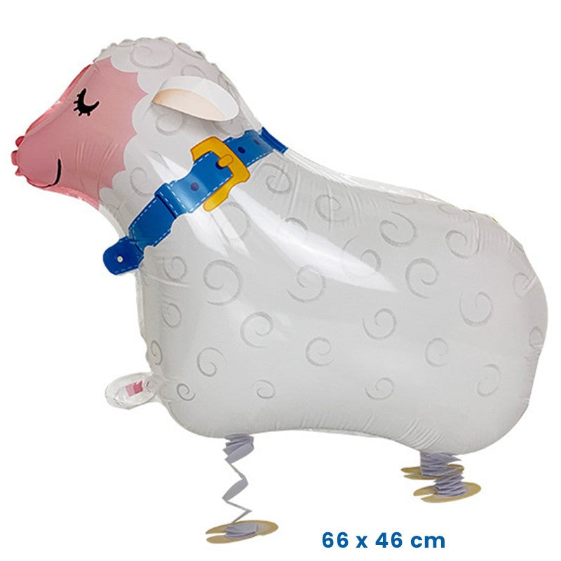 Balon din Folie Metalizata, Model Oaie, Figurina Animata pentru Petreceri, Umflare cu Aer sau Heliu, include Pai, 66x46 cm, Alb