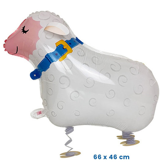 Balon din Folie Metalizata, Model Oaie, Figurina Animata pentru Petreceri, Umflare cu Aer sau Heliu, include Pai, 66x46 cm, Alb