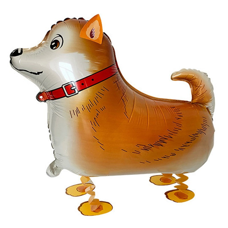 Balon din Folie Metalizata, Figurina Animata Model Catel, Umflare cu Aer sau Heliu, include Pai, Aluminiu, 59x44 cm, Maro Inchis