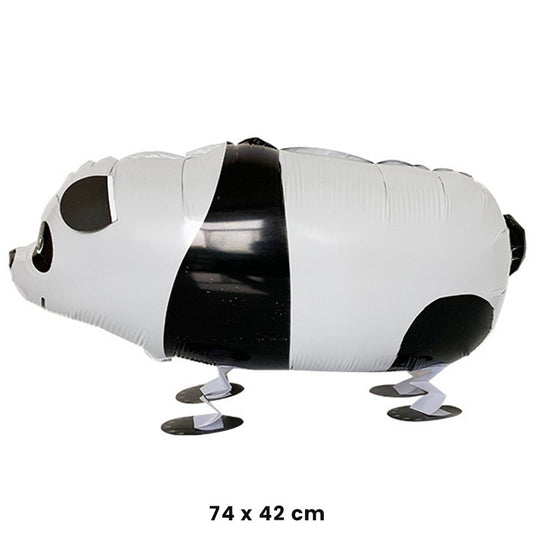 Balon din Folie Metalizata, Figurina Animata Model Panda, Umflare Aer sau Heliu, Include Pai, Alb-Negru, 74x42 cm