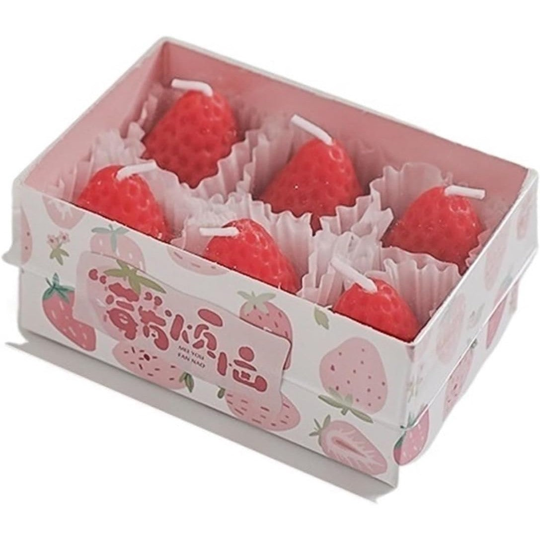 Set 6 Lumanari Parfumate, Forma Capsuni, Aroma Fructata, Amestec Ceara Soia si Parafina, 6.3 x 9.3 x 3.8 cm, Rosu, 78g