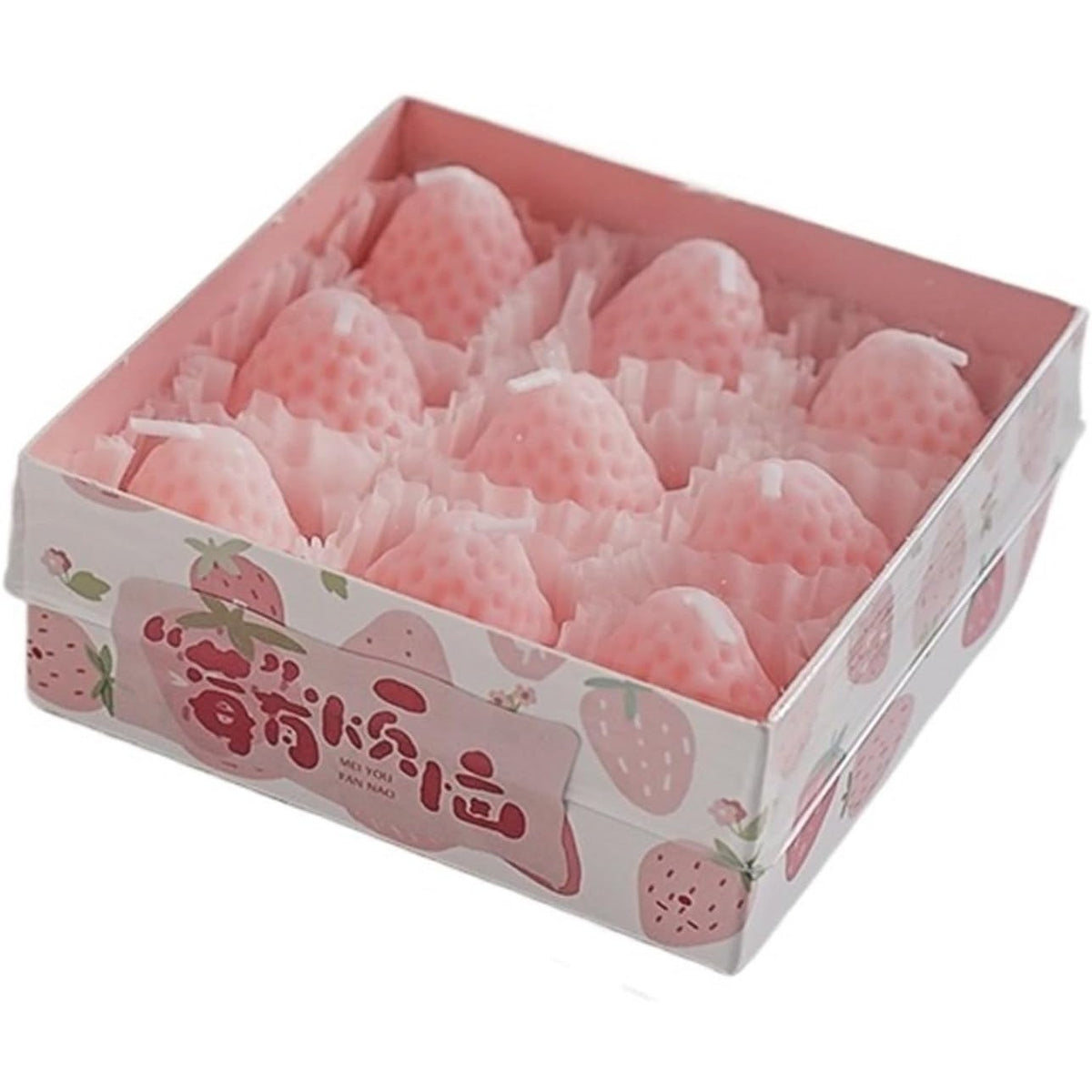 Set 9 Lumanari Parfumate in Forma de Capsuna, Aroma de Capsuni, Mix Ceara de Soia si Parafina, Timp Ardere 30-45 min, 117g, Roz
