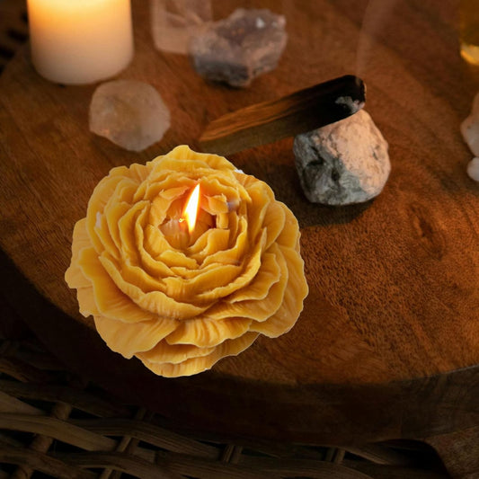 Lumânare Parfumată Decorativă, Model Trandafir, Timp Ardere 10 Ore, Ceară Mixtă, Parfum de Citrice, Portocaliu, 70 g, 7.5 x 3.5 cm