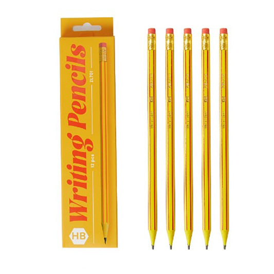 Set 12 Creioane Grafit HB cu Radiera, Creioane Negre pentru Scoala si Desen, Corp Lemn, Model Portocaliu-Rosu, 19 cm, 12 Bucati