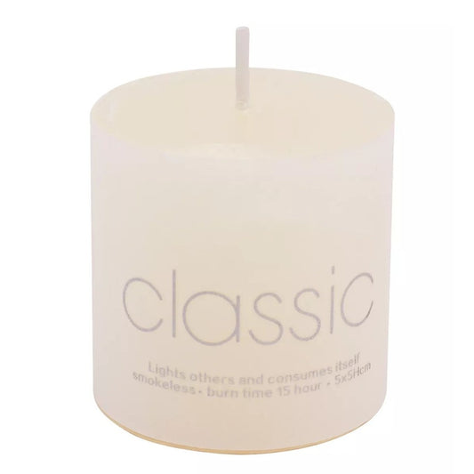 Lumanare Decorativa Cilindrica, Parafina Fara Fum si Fara Parfum, Ardere 12h, Fara Picurare, Ivory Alb, 5 x 5 cm, 90 g