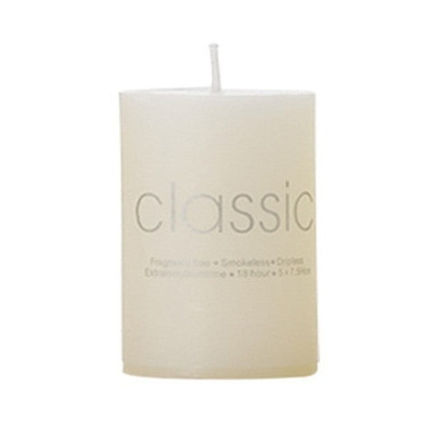 Lumânare Decorativă Cilindrică, Fără Fum și Fără Parfum, Ardere Curată 36h, Parafină, 5 x 7.5 cm, 130 g, Ivory Alb