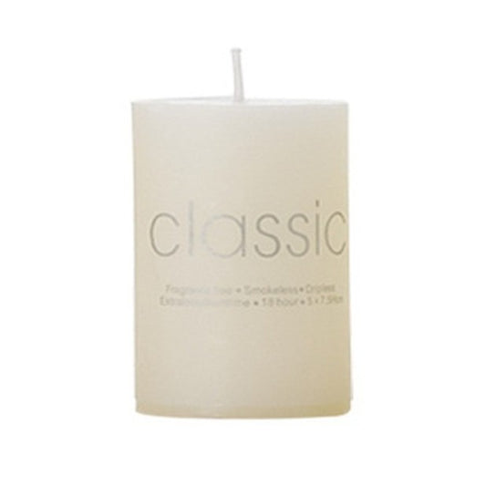 Lumânare Decorativă Cilindrică, Fără Fum și Fără Parfum, Ardere Curată 36h, Parafină, 5 x 7.5 cm, 130 g, Ivory Alb