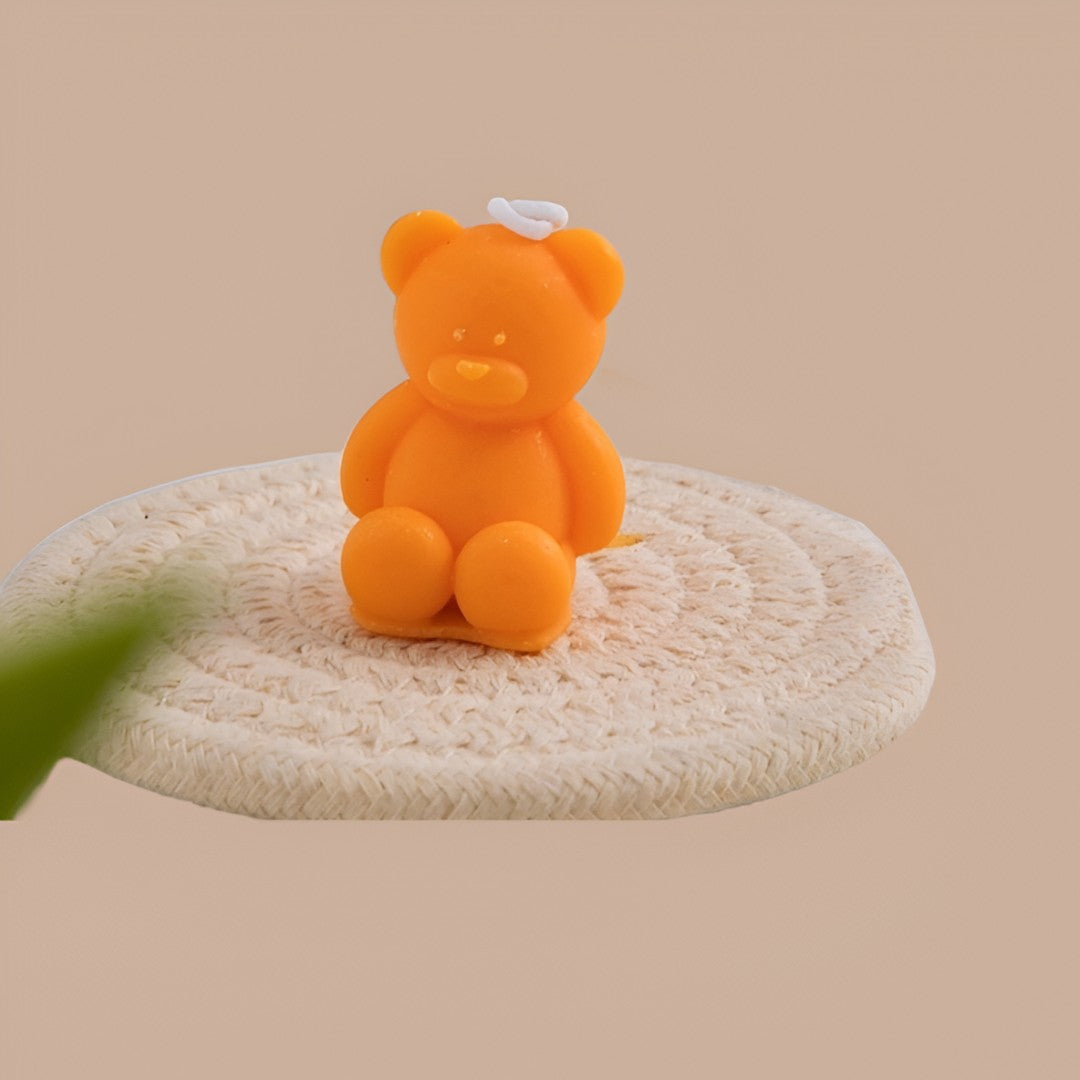 Lumanare Parfumata Cu Design Ursulet, Aroma Revigoranta De Portocala, Decor Interior, Portocaliu, 5.5x3.6x4 cm