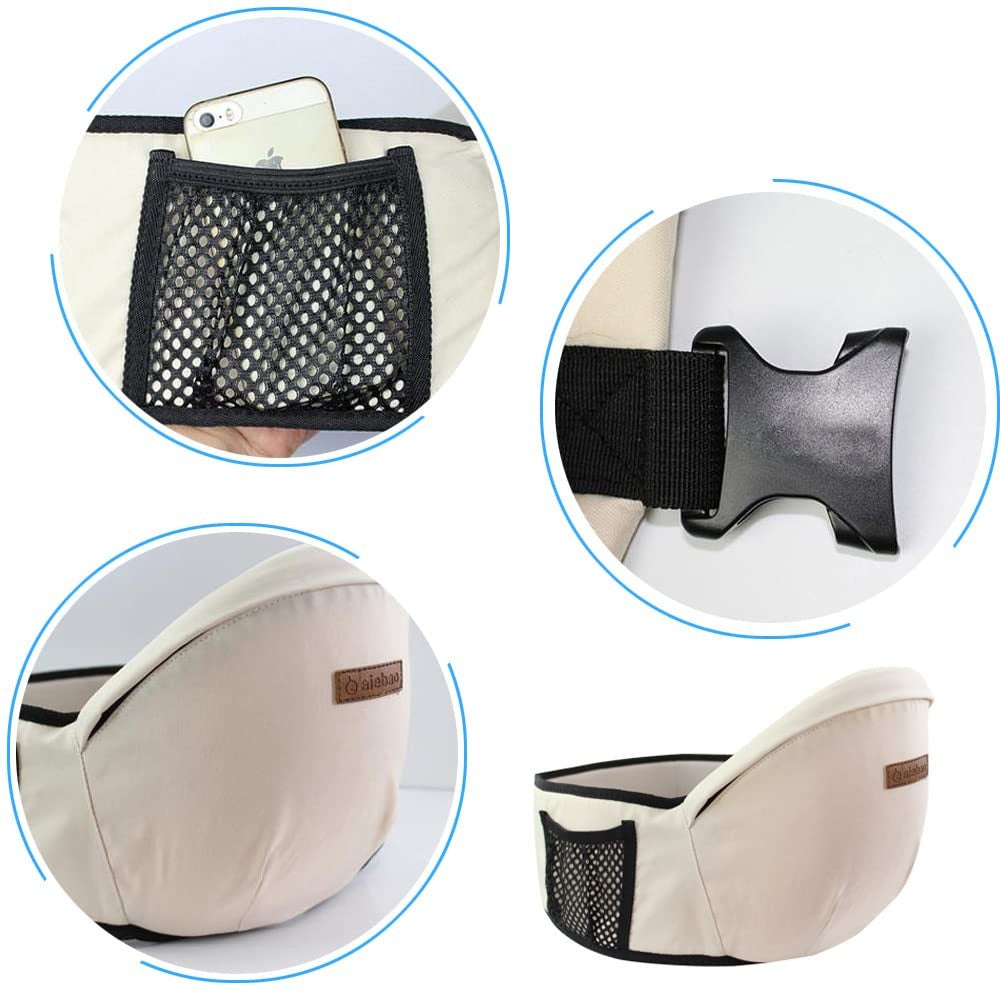 Marsupiu Ergonomic cu Scaunel de Tip Hipseat, Port-Bebe Ajustabil cu 3 Pozitii de Purtare, Bumbac Respirabil, Buzunar Lateral, Copii 3-36 Luni, Greutate Maxima 20 kg, Gri