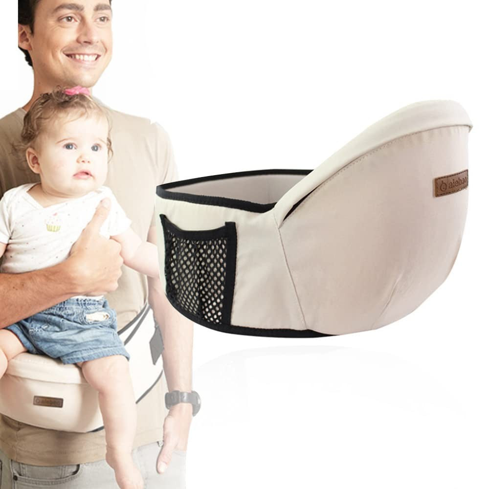 Marsupiu Ergonomic cu Scaunel de Tip Hipseat, Port-Bebe Ajustabil cu 3 Pozitii de Purtare, Bumbac Respirabil, Buzunar Lateral, Copii 3-36 Luni, Greutate Maxima 20 kg, Gri