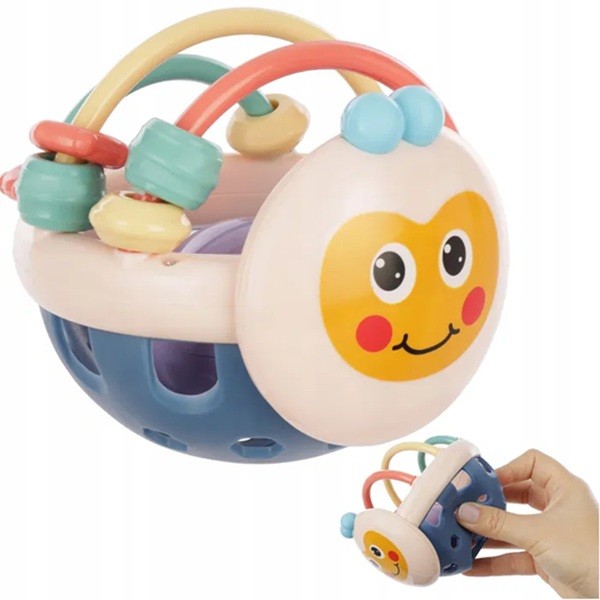 Minge Interactiva Bebelusi, Jucarie pentru Dentitie si Dezvoltare Senzoriala, Zornaitoare Flexibila din Cauciuc Moale si ABS, 0-12 Luni, 10.5 cm, Roz-Multicolor