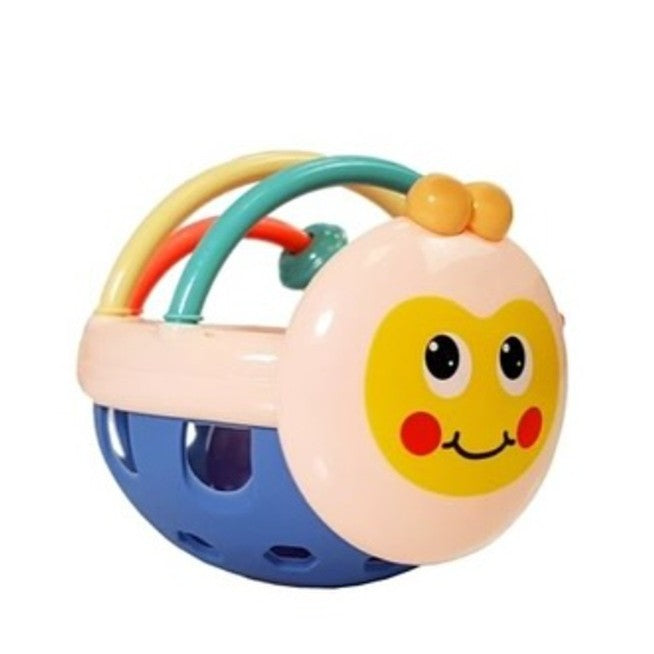 Minge Interactiva Bebelusi, Jucarie pentru Dentitie si Dezvoltare Senzoriala, Zornaitoare Flexibila din Cauciuc Moale si ABS, 0-12 Luni, 10.5 cm, Roz-Multicolor